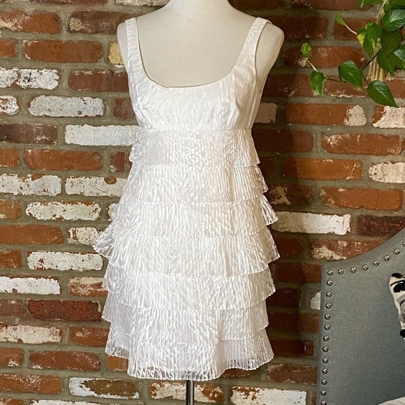Maggy London White Tiered Sleeveless Burnout Dress Size 6 - Picture 2 of 8